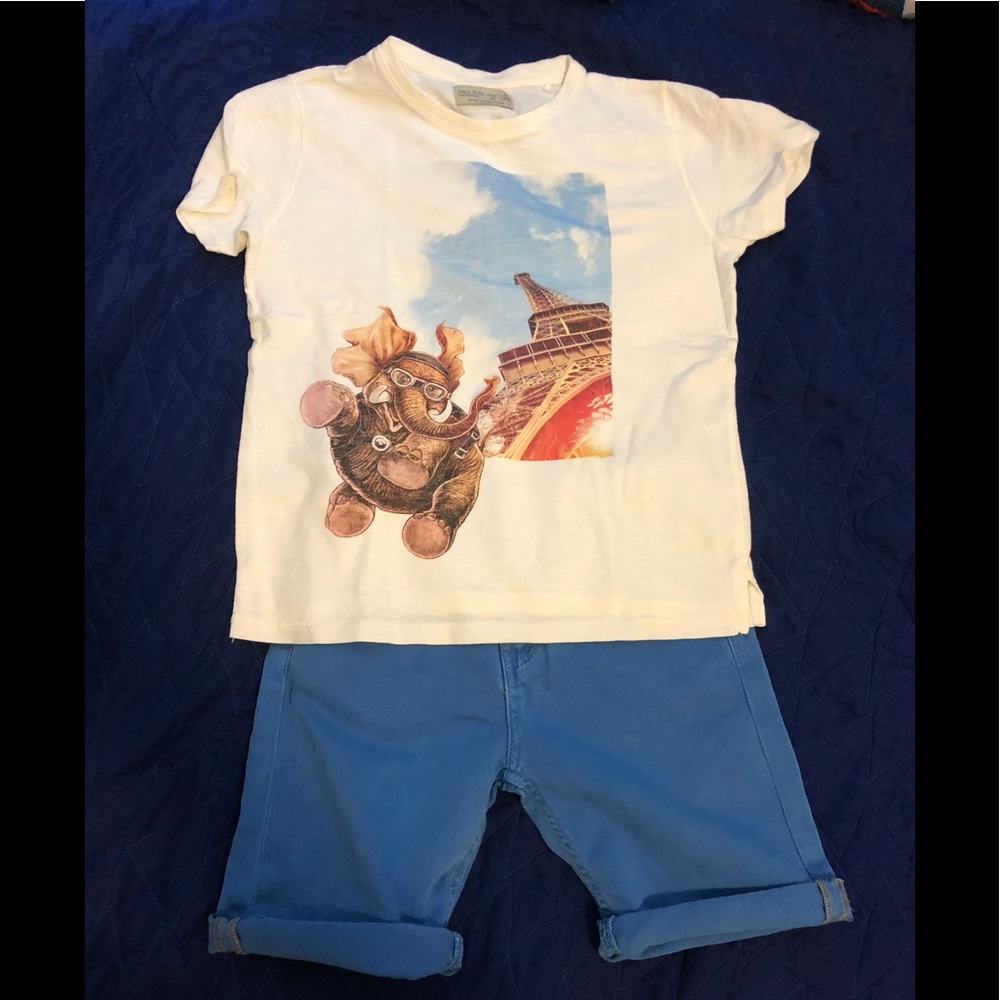 Zara T-shirt and Denim wash shorts.